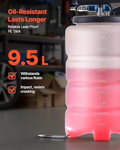 Miniatura 6 de VEVOR Extractor de fluidos, capacidad de 9.5 L, bomba extractora de aceite al vacío neumáticamanual con caballo largo de 59 pulgadas y tres tubos de