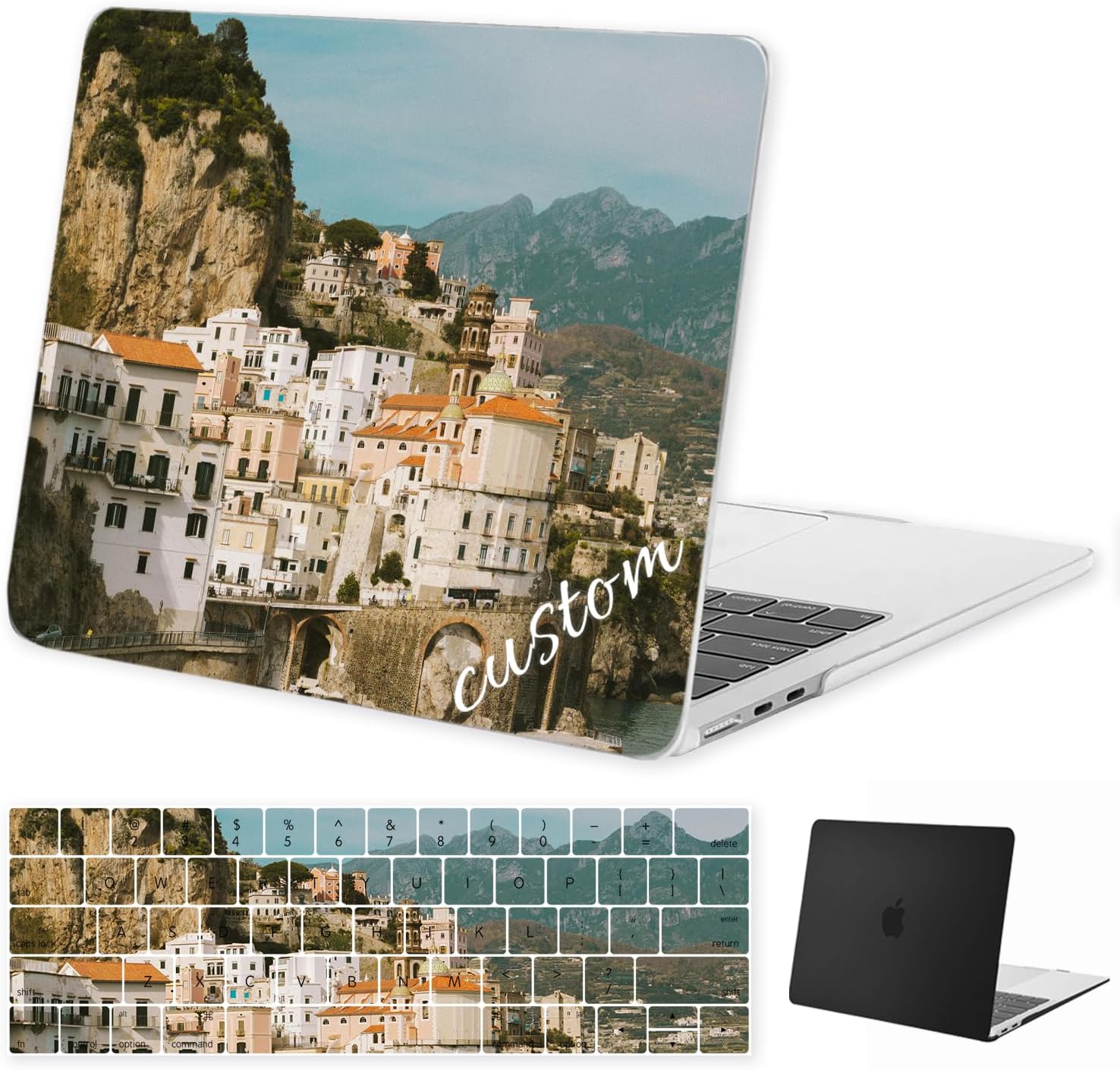 Custom Laptop Case for Clear Black MacBook Air 15 inch M4 2025 2024 2023 Release A3241 M3 A3114 M2 A2941 with Personalized Keyboard Cover