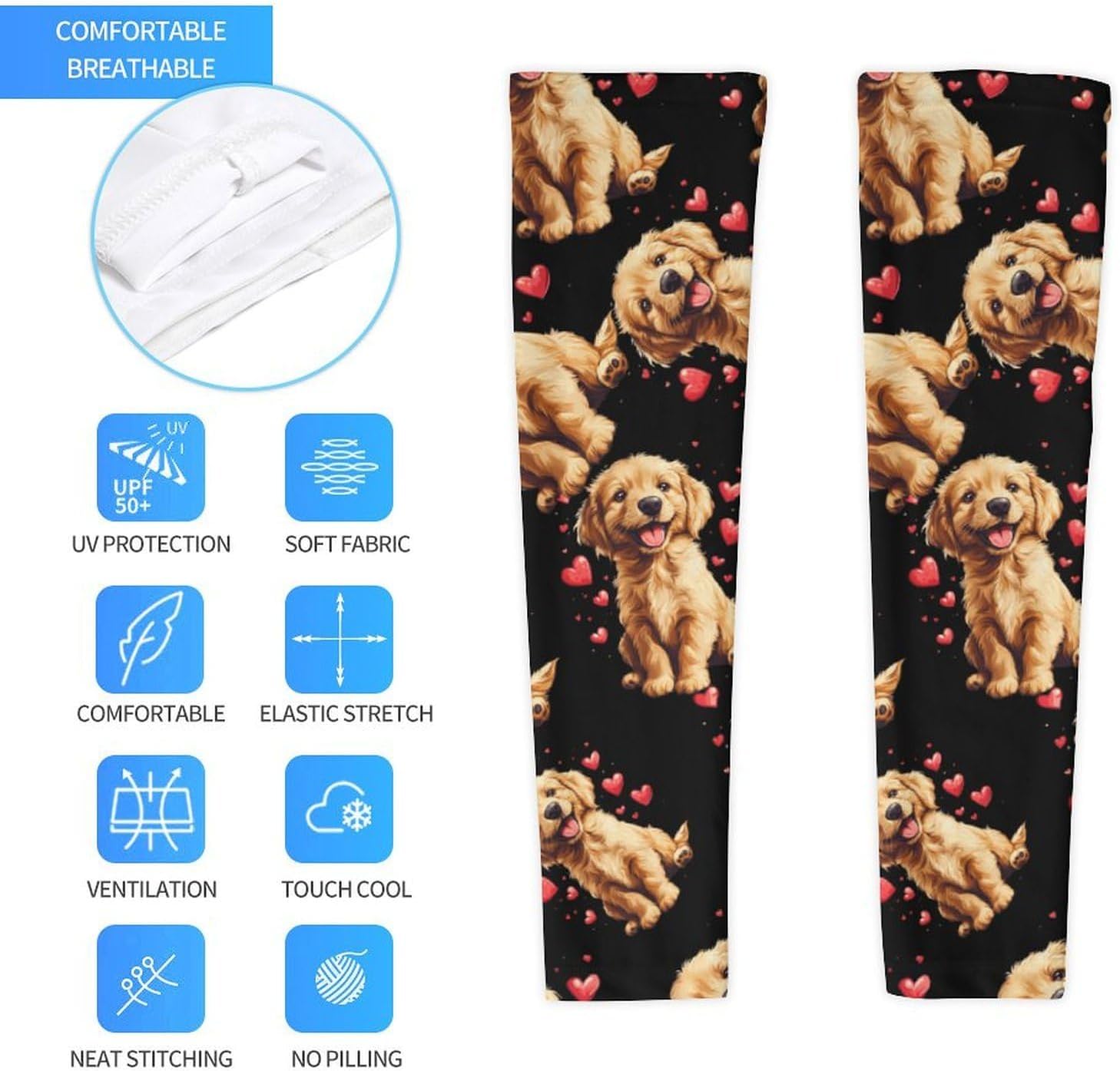 Love Dogs Labrador Retriever Arm Sleeves Sun Protection Sleeves Sports Cooling Arm Compression Sleeve for Men Women