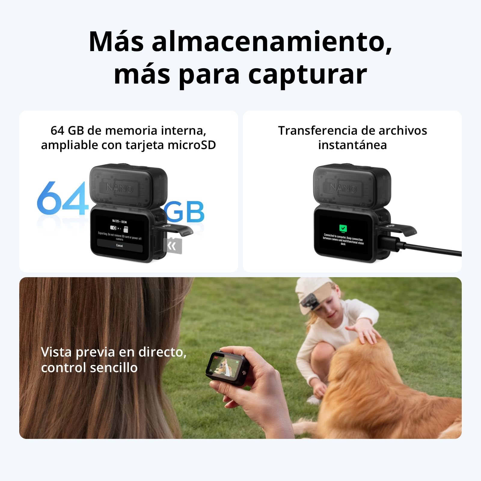 DJI Pack Estándar Osmo Nano (64 GB), cámara vlog 4K portátil, Sensor 1/1.3″ | Sensor 1/1.3″ | 4K/60 fps y FOV de 143° | Autonomía 200 min | Transferencia rápida de contenido | Diseño magnético portátil