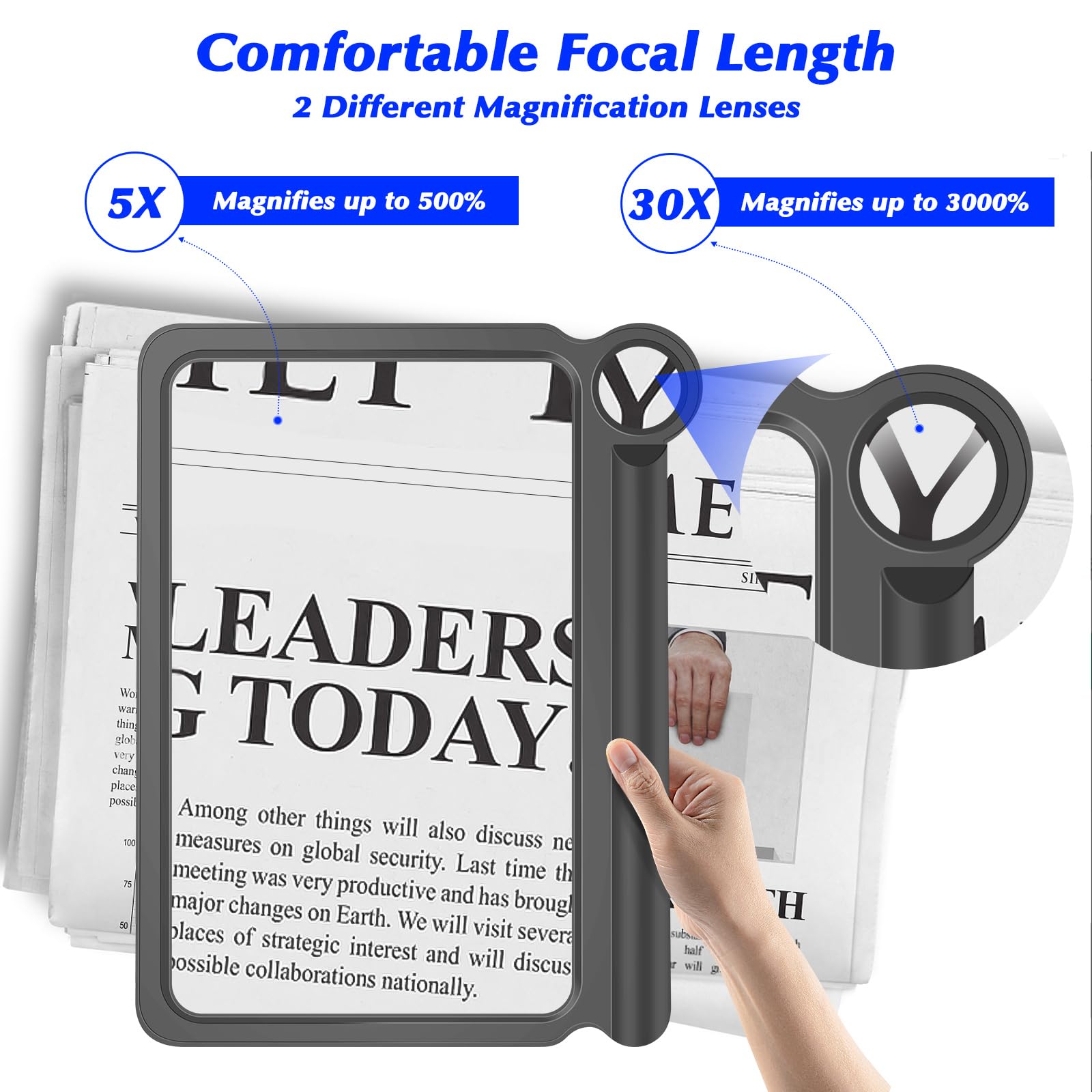 NZQXJXZ 30X 5X Magnifying Glass for Reading Large and Lightweight Magnifier, Provide Full Book Page Viewing Area - Image 2
