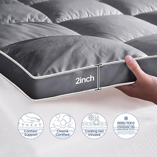 Miniatura 3 de Cubrecolchón tamaño King, extra grueso, refrescante, para dolor de espalda, protector de colchón de felpa con bolsillo profundo elástico de 8 a 21