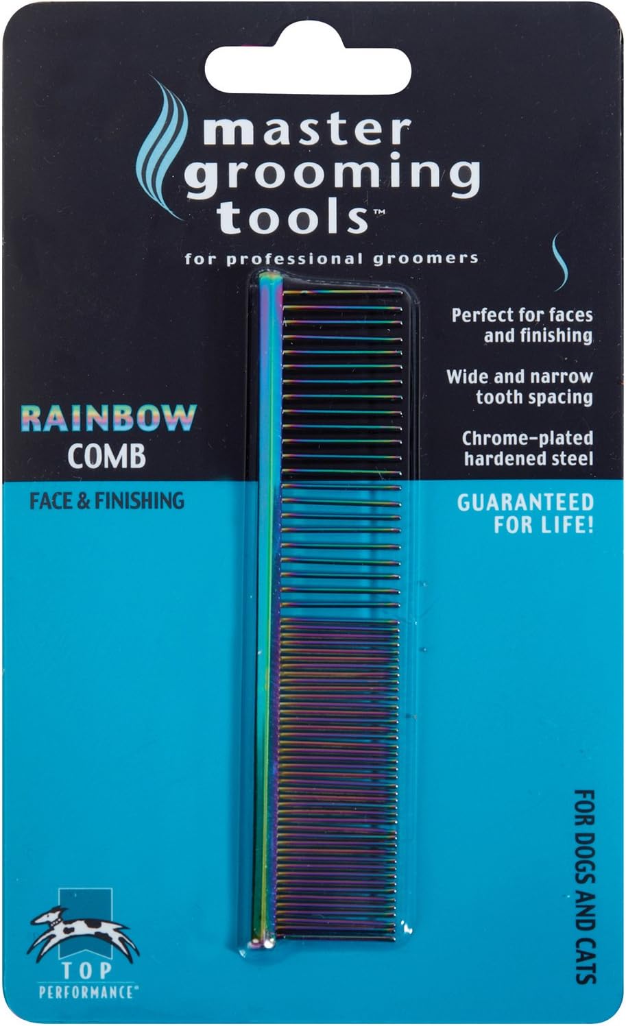 Master Grooming Tools Rainbow Greyhound Combs — European-Style Combs for Grooming Dogs - Fine/Coarse, 7½", Medium, blue