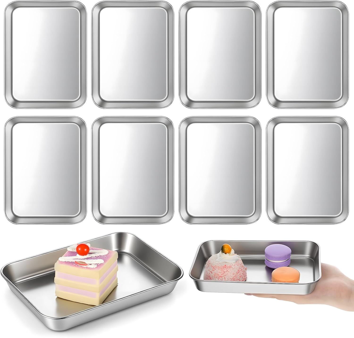 6 Pack Small Stainless Steel Plates, 9.25''L × 7''W Thickened Baking Sheet