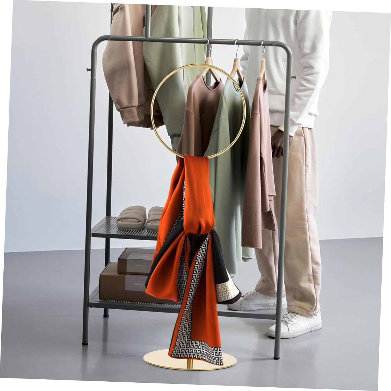 Adjustable Stainless Steel Scarf Rack for Closet and Belts Golden