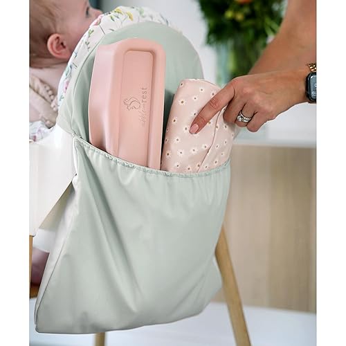 Nibble and Rest Highchair Handy Pocket Pouch, Compatible with IKEA Antilop Highchair, High Chair Accessories, Wipeable and Waterproof Material, One Large Pouch with an Internal Zip Pocket-(Sage)