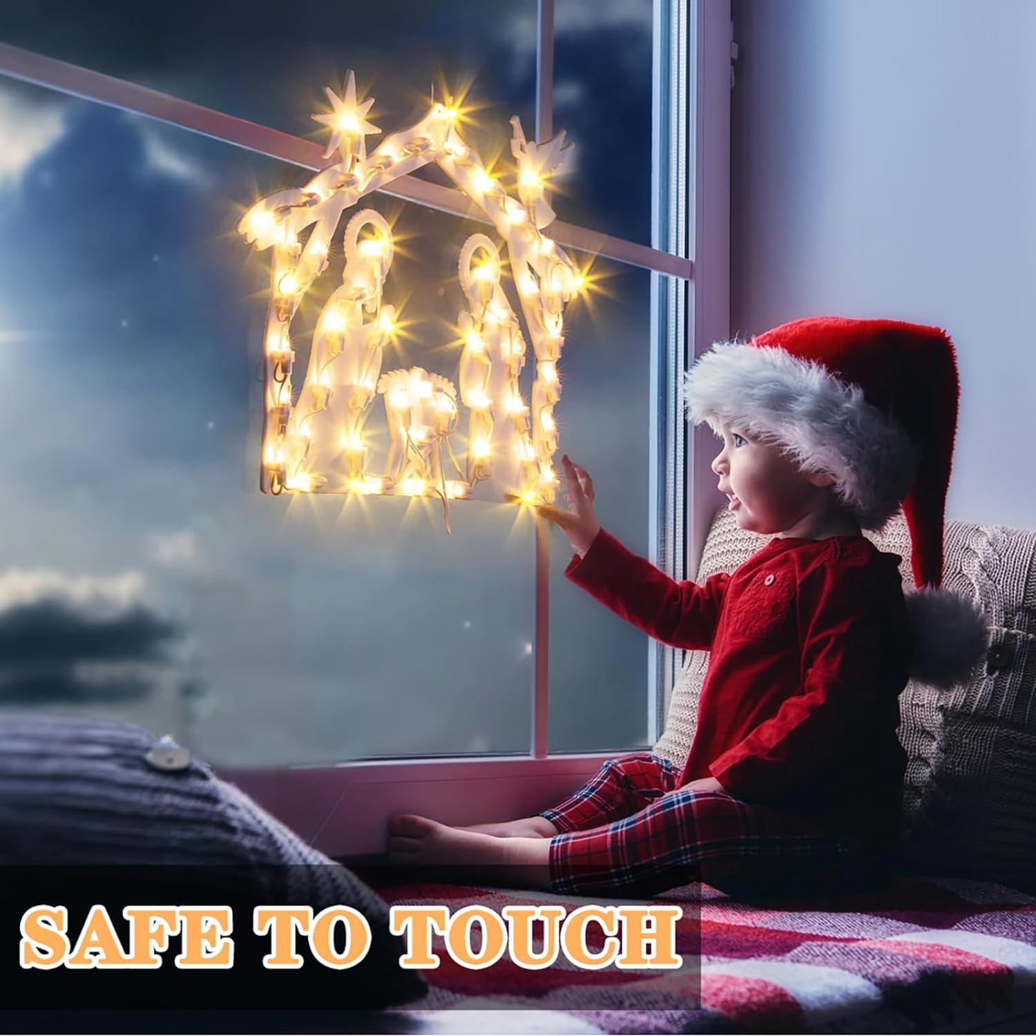 GlobaLink Luces Nacimientos de Navidad con 50LEDS, 8 Modos Impermeables iP44 Función de Memoria Nacimientos Navidad Decorativas para Interior y Exterior, Ventana, Pared, Escaparate, Blanco Cálido