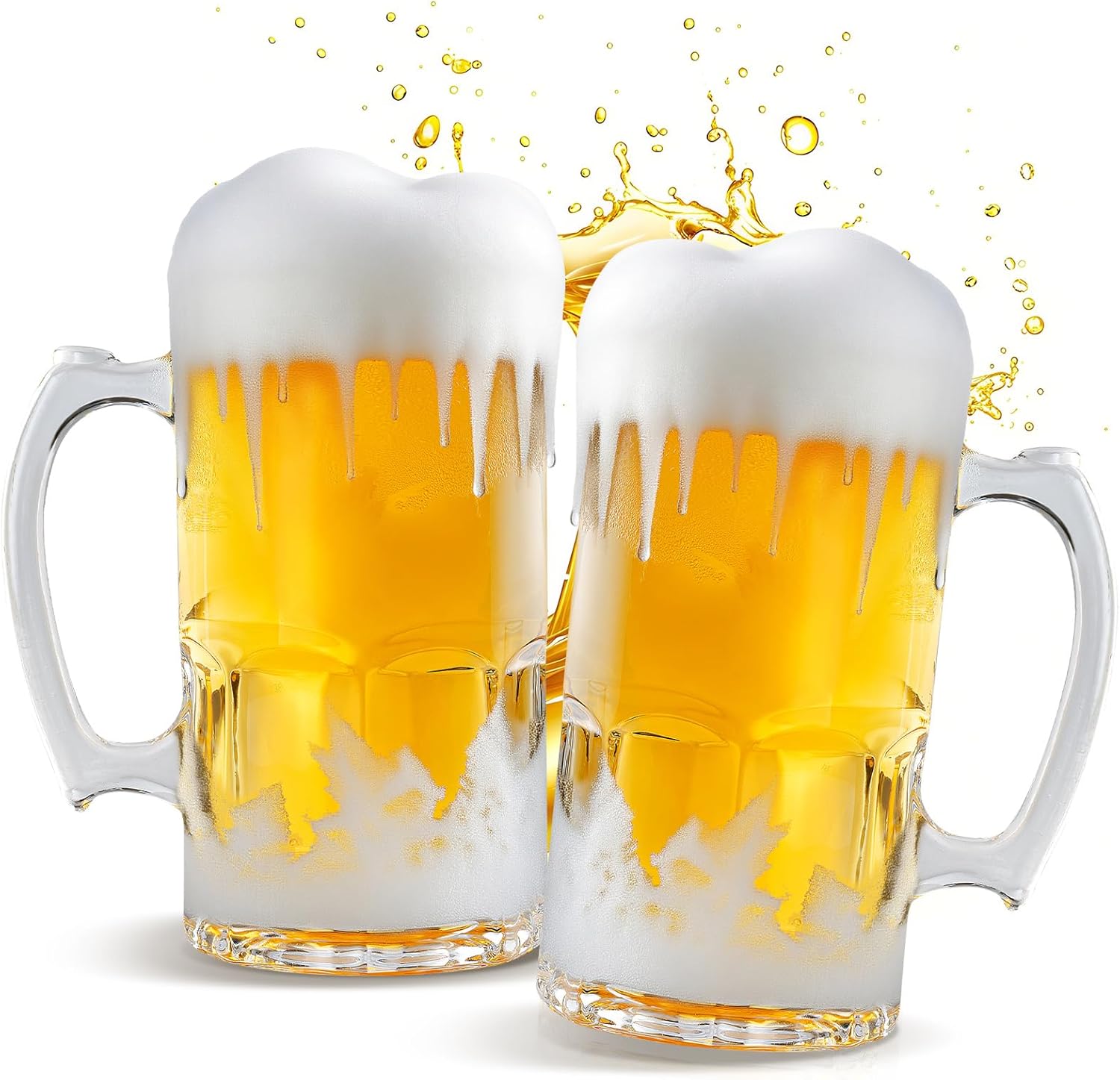 34fl.oz/1L Large Heavy Glass Beer Mug Set of 2 with Handle