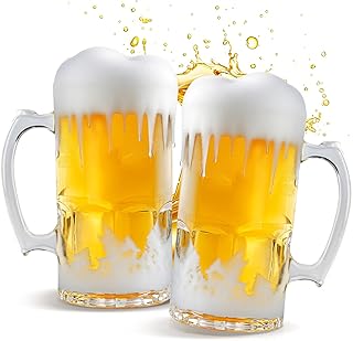 34oz Large Heavy Glass Beer Mug Set of 2 with Handle