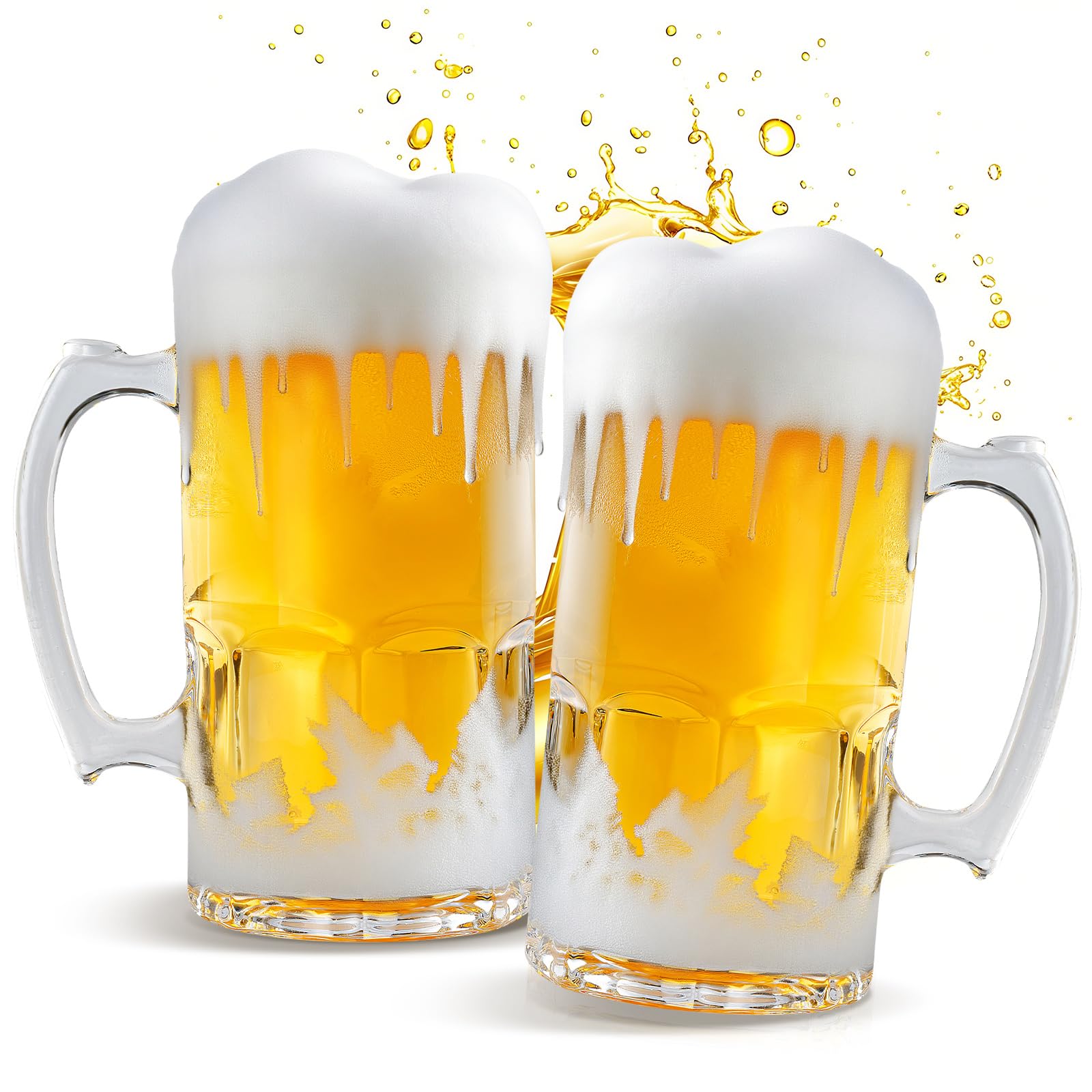 Großer Bierkrug aus Glas, mit Henkel, 2 Stück