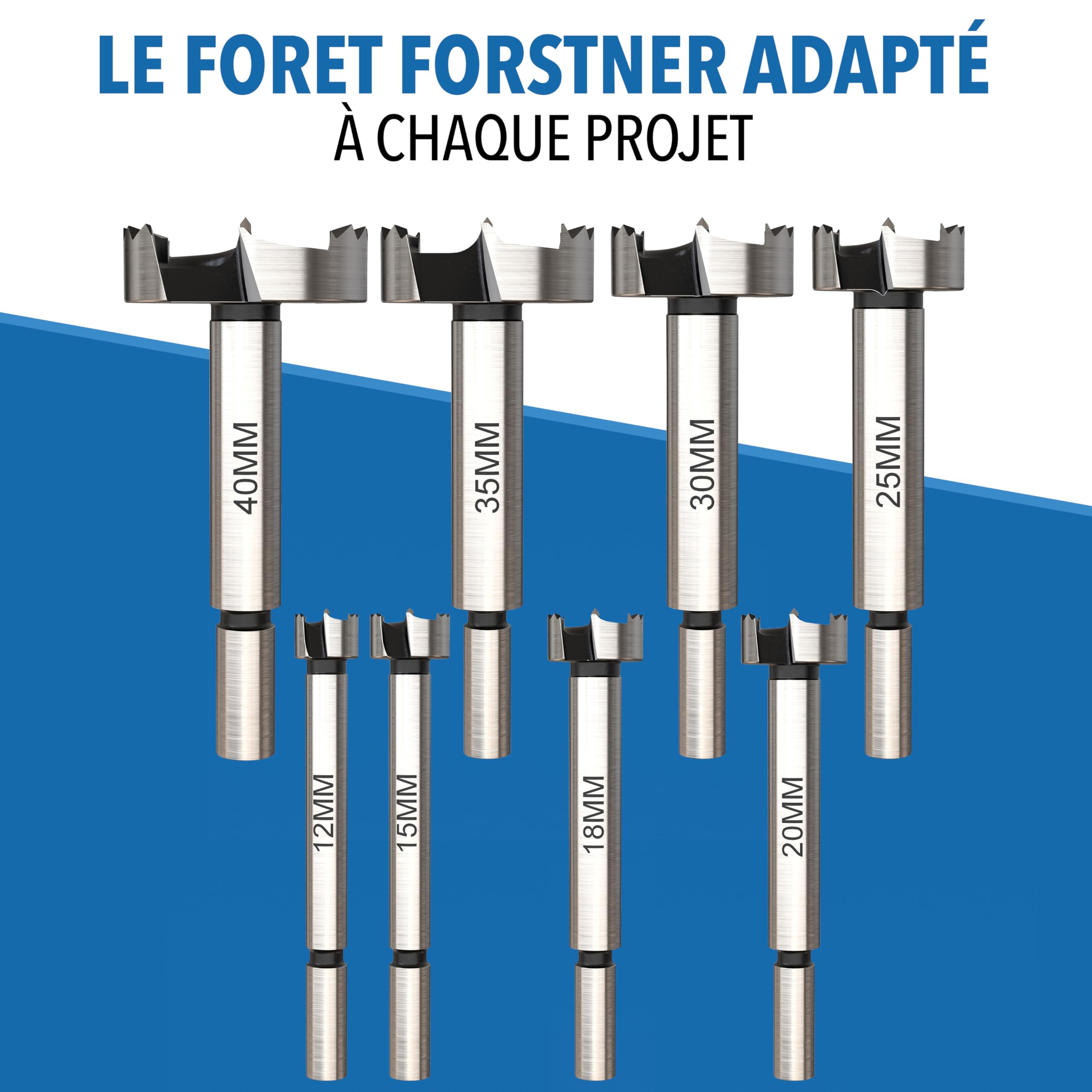 STONE REEF Lot de 8 forets Forstner [12-40 mm avec boîte de rangement] – Forets à bois de précision à tête plate, foret à charnière, foret à bois plat, foret à charnière, foret de construction