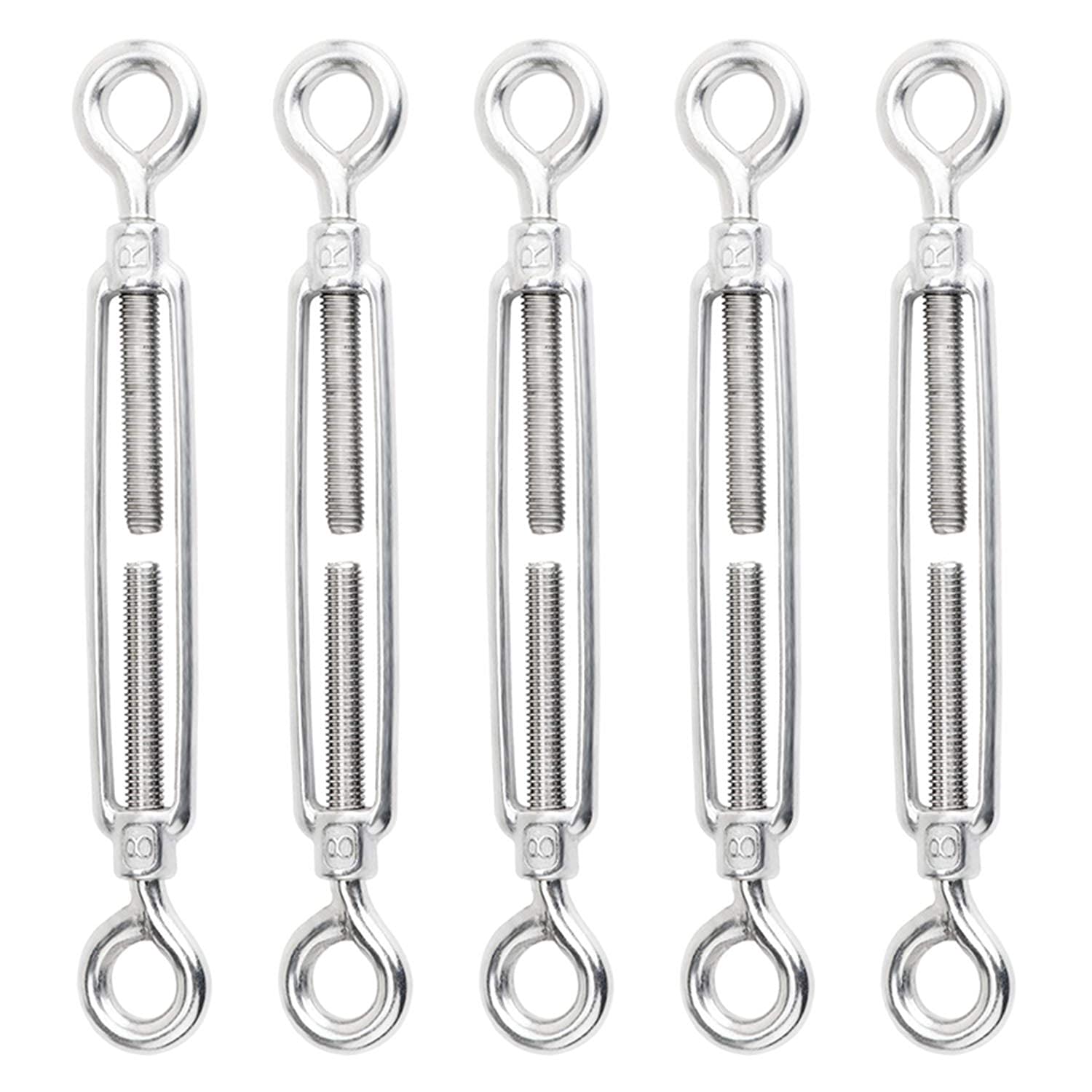 PHasz 5 Pcs Stainless Steel Turnbuckle Eye to Eye Wire Rope Tensioner M4-M6 Suitable for DIY String Light Picture Hanging Wire,M5