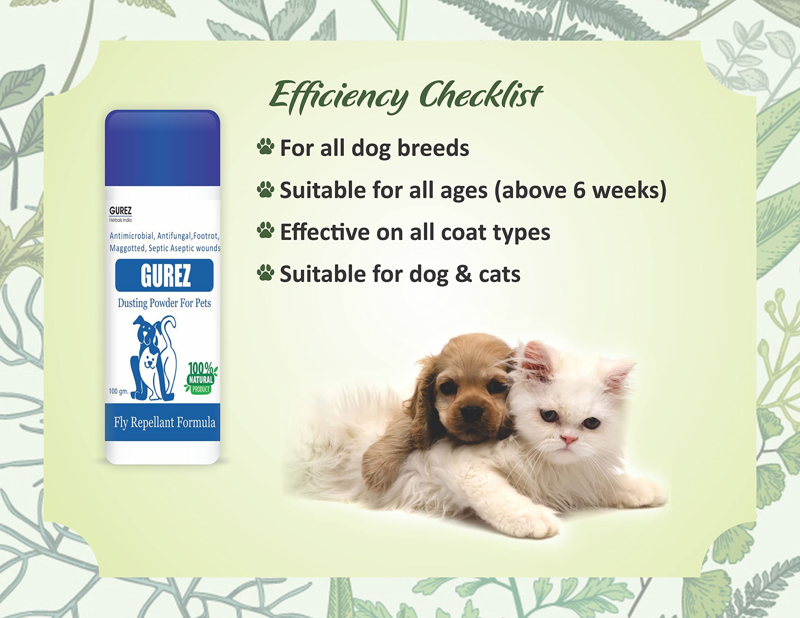 Gurez Herbals India Natural Pet Powder for Dogs and Cats || for Fly Repellant Formula || Anti-ithing, Anti-Fungal Infection (100Gm Powder) 2