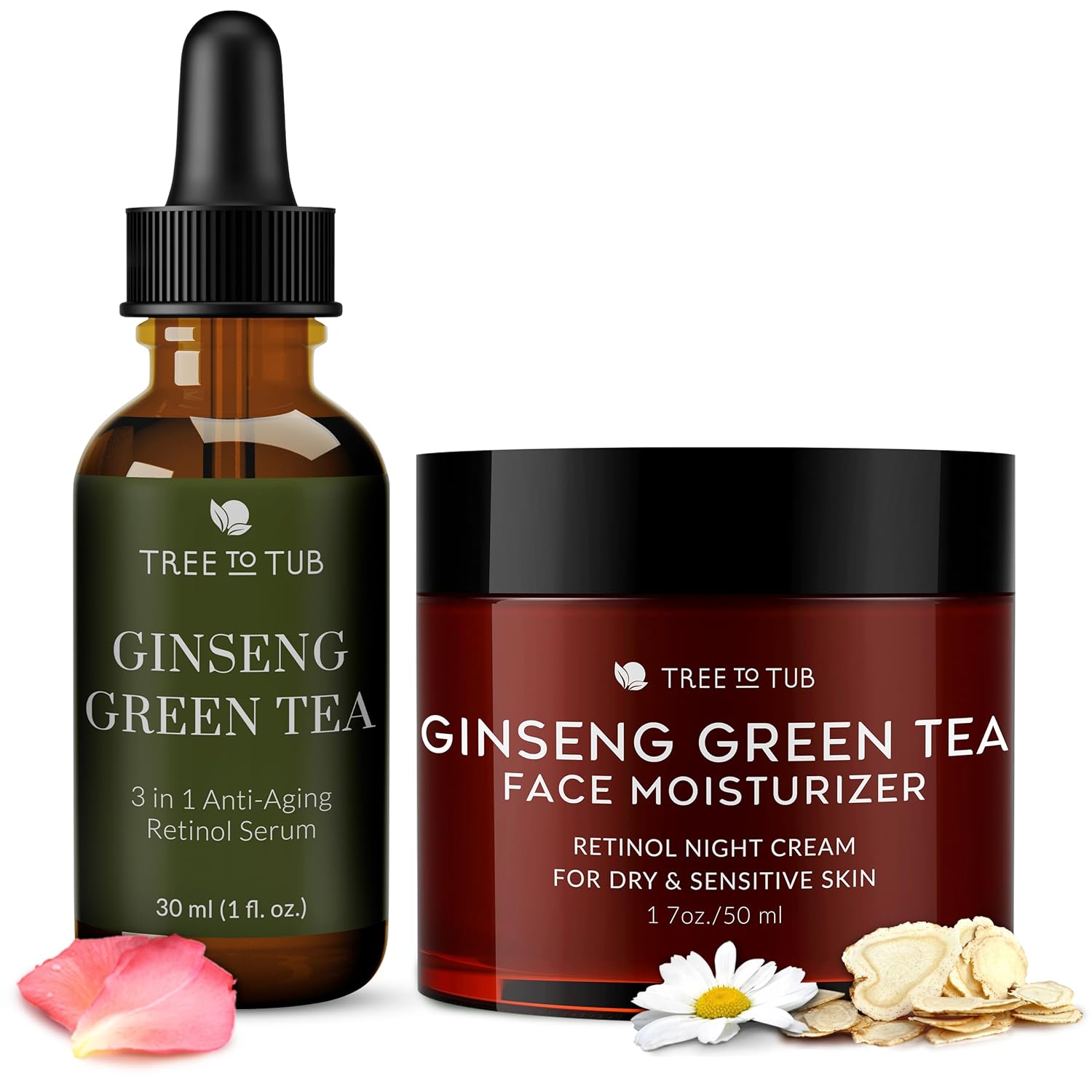 Tree To Tub Retinol Anti Aging Face Moisturizer for Dry & Sensitive Skin and Anti Aging Serum for Face & Wrinkles - Anti Wrinkle Hyaluronic Acid Facial Moisturizer, Vitamin A & E Night Cream for Women