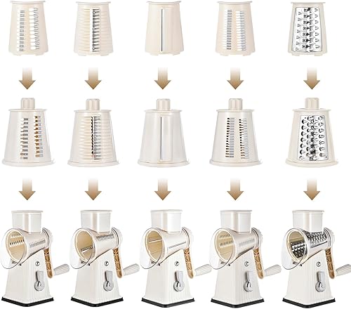 Miniatura 8 de Rallador rotativo de queso, triturador de verduras 5 en 1 rallador de queso con mango de succión reforzada, fácil de limpiar, picador de cocina para