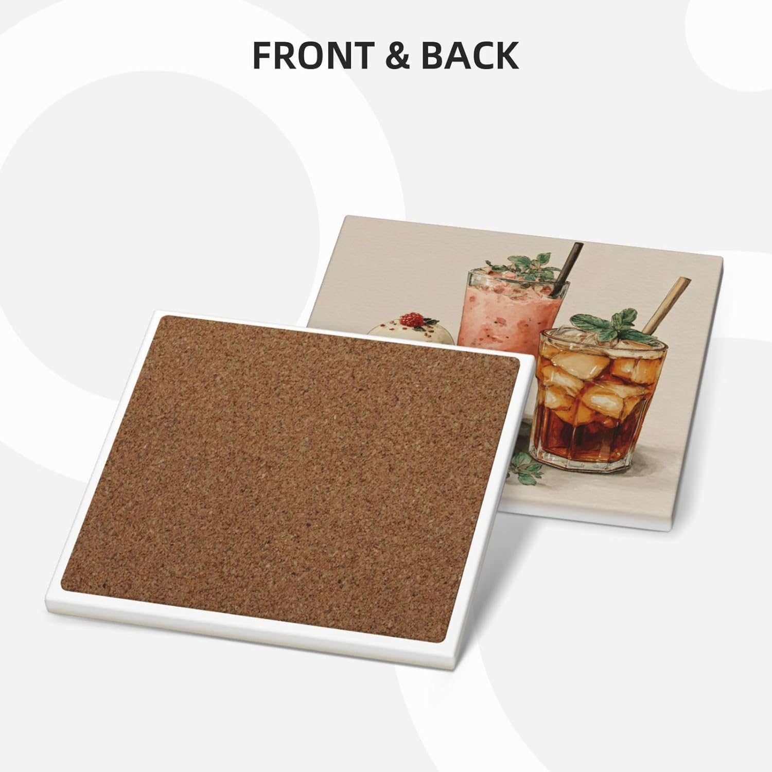 (ce Cream) Ceramic Coasters Set of 6 with Holder Non-Slip Square Coffee Coasters for for Cup Mug Drink Patio Coffee Table Decor, Christmas Coasters Home Bar Supplies