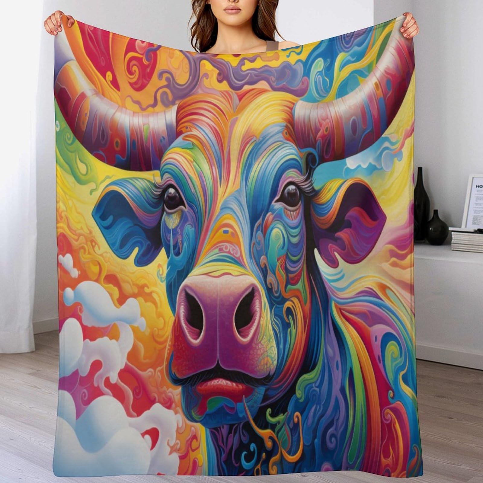 Couverture flanelle buffle 100x130 cm douce et imprimée pour canapé
