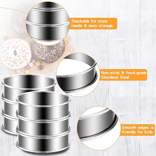 Miniatura 4 de Juego de 6 anillos para magdalenas inglesas, anillos de acero inoxidable antiadherentes, anillos de cocina de doble enrollado de 4 pulgadas
