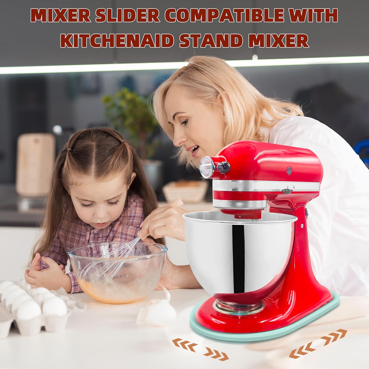 Mixer Slider Compatible with 4.5-5 QT Kitchen Aid Stand Mixers, Kitchen Countertop Storage Mover Sliding Caddy Mixer Slider Mat for Kitchen Aid Stand Mixer Accessories Attachment (Blue)