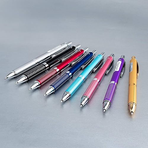 Miniatura 8 de Pentel Energel - Bolígrafos retráctiles de tinta de gel de aleación de 0.028 in, 3 unidades, barriles de metal de color negro, plateado y aguamarina