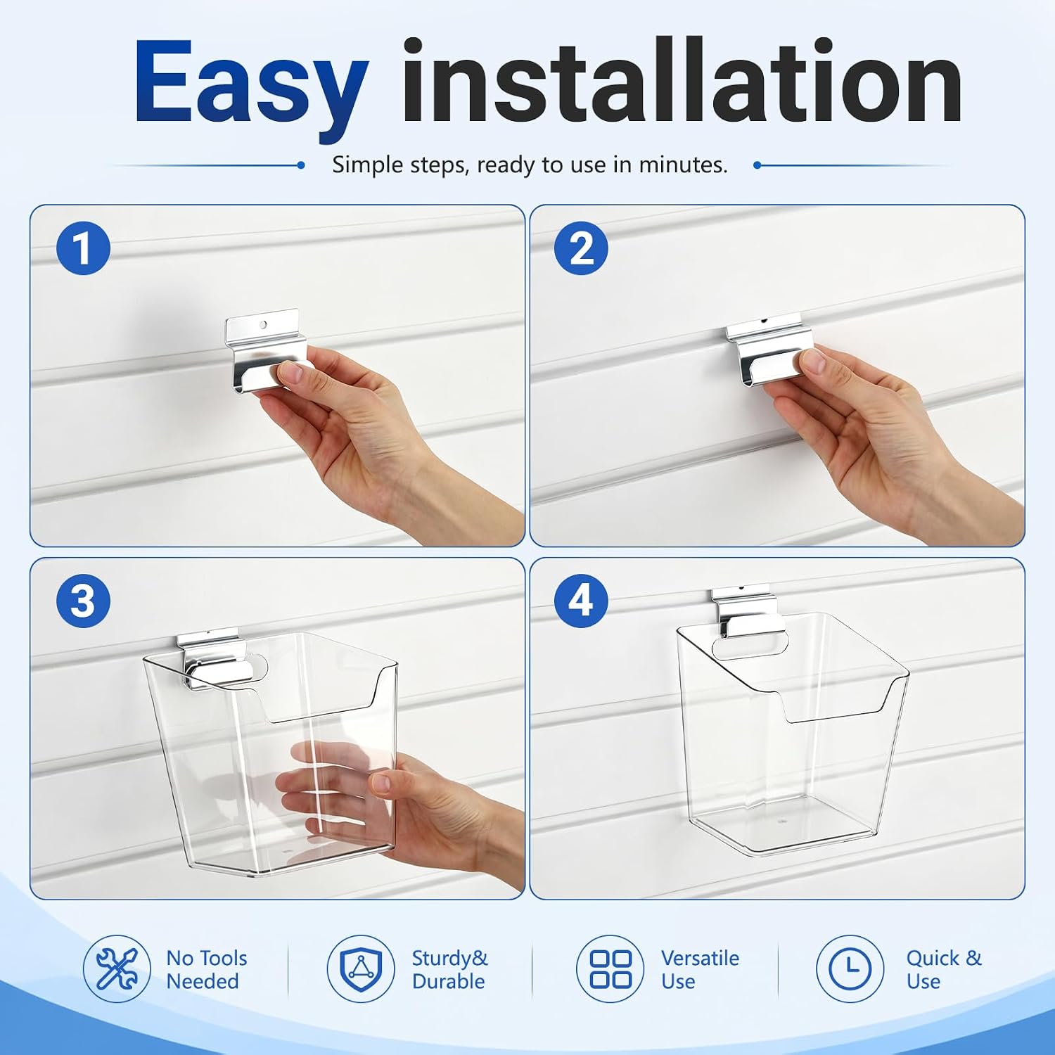 SiliFine 6 Set Slatwall Bins Organizer with Hooks Clear Pegboard Basket | Slat Wall Bins, Plastic Hanging, Retail Display Garage Workshop Office Craft Containers, Storage Slatwall Panels Workbench