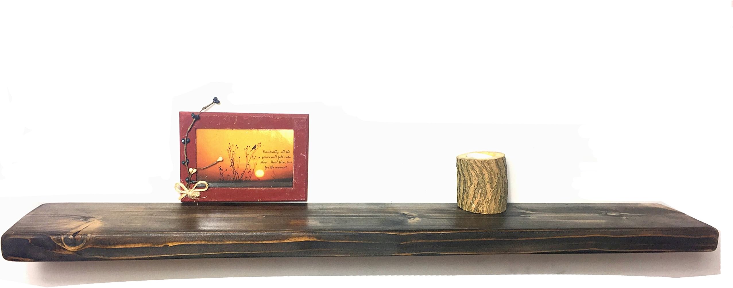 36" floating shelf with blind hangers Handmade dark walnut stained pine wooden shelf with blind hangers by The Falling Tree