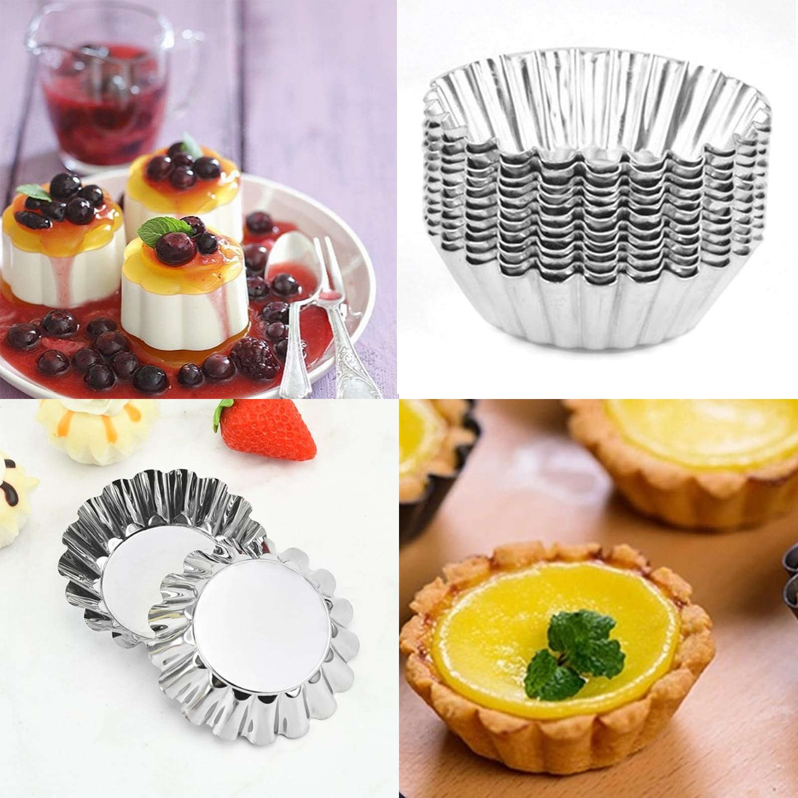 6 Stampi Per Crostatine A Forma Di Fiore In Acciaio Inox - Antiaderenti Per Muffin, Torte E Uova - 6,1 Cm