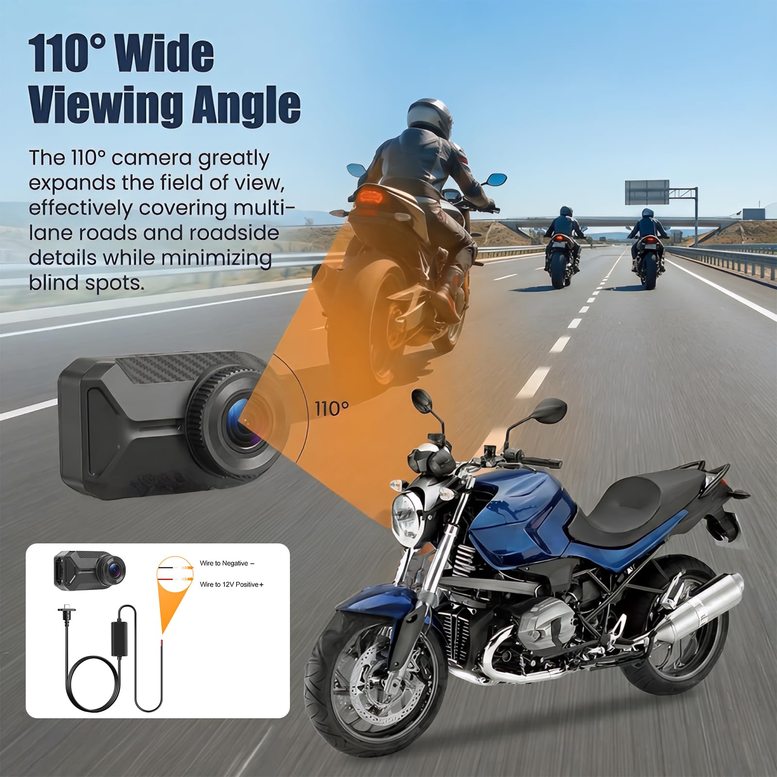 CAMECHO Mini Dashcam para Moto 1080P Cámara IP66 Frontal Impermeable Sin Pantalla, Gran Angular de 110°, Visión Nocturna, Aplicación WiFi, Grabación en Bucle, 7 * 4 * 3,2 cm