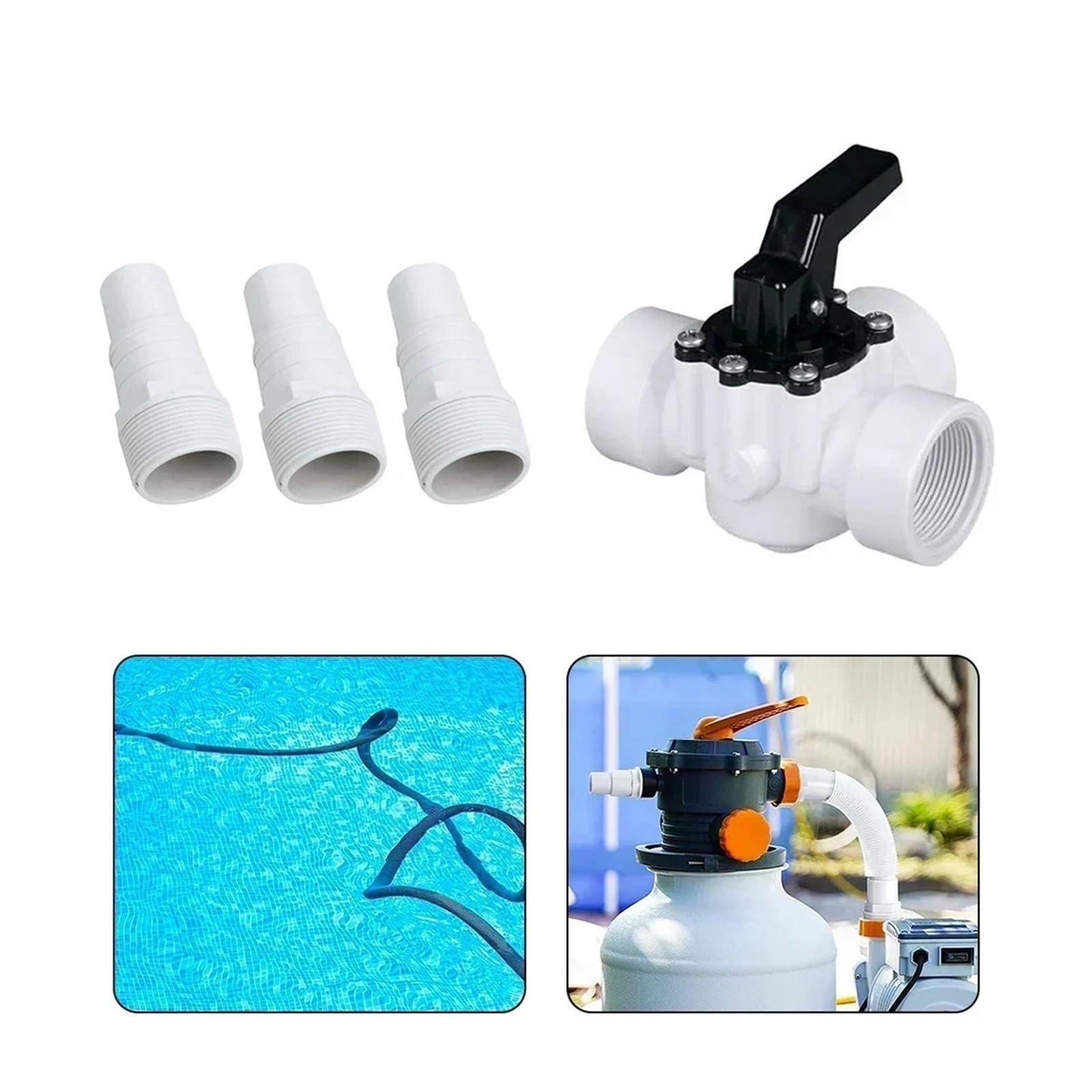 Vanne à trois voies for pompe de piscine, adaptateur de raccord de tuyau 32 mm et 38 mm(With 3 adapter)