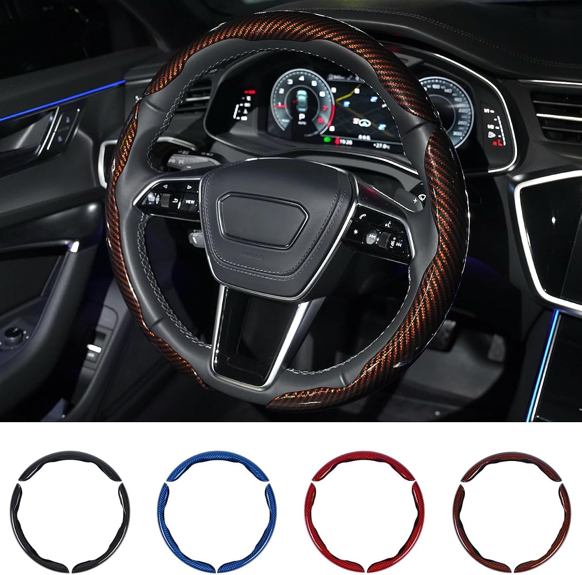 Hiseanllo Juego de 3 fundas para volante de fibra de carbono – Antideslizante, resistente a los arañazos, ajuste universal para ruedas de 14 a 16 pulgadas – Accesorios interiores para coches, SUV, camiones (marrón)