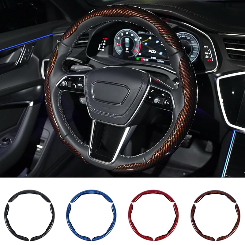 Capa para Volante em Fibra de Carbono Hiseanllo Marrom para Volantes de 35,6 a 40,6 cm, Kit com 3 Peças