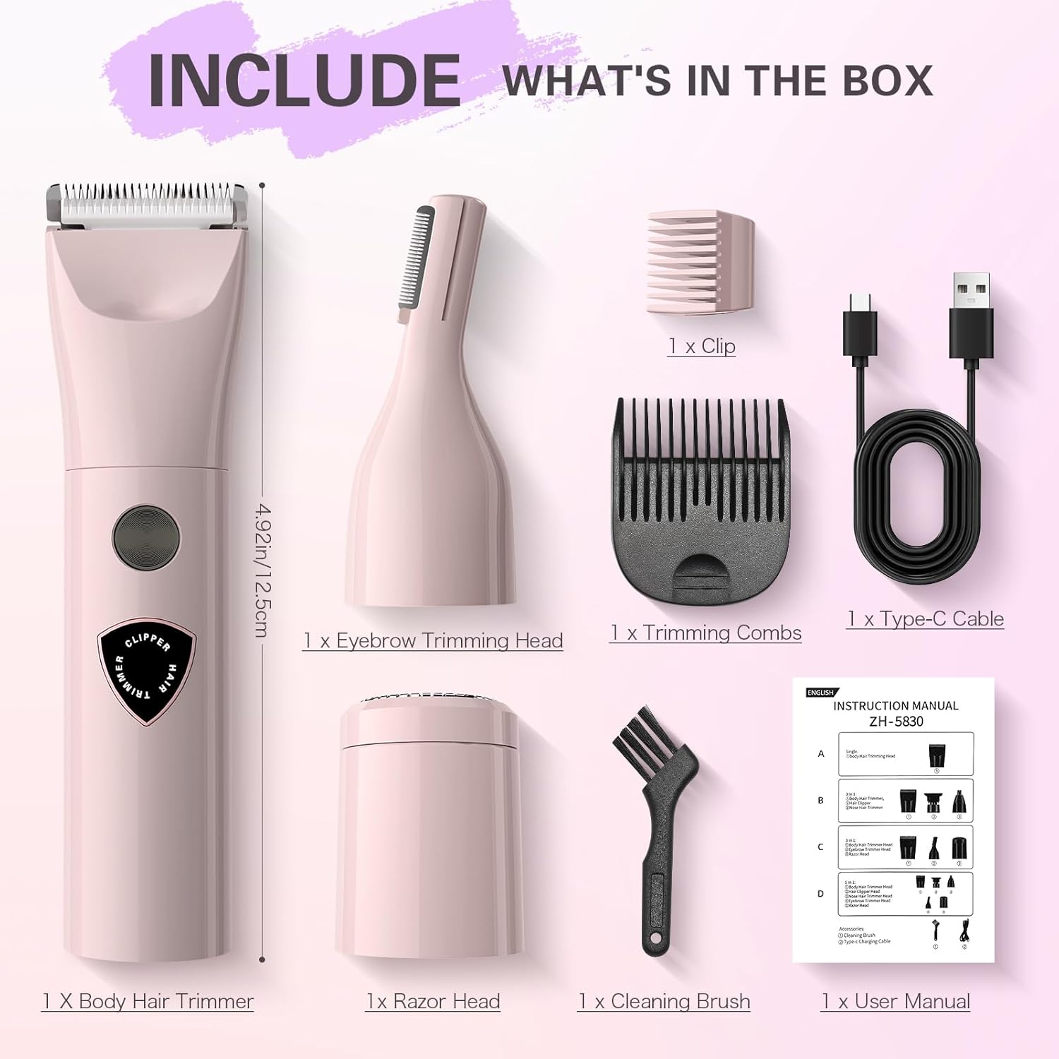 Women Bikini Trimmer - 3 in 1 Easy Cleaning Electric Razors for Women, 5V Rechargeable Pubic Hair Bikini Shaver, Waterproof Wet Dry Hair Remover & Trimmer for Underarm Leg Arm Body Face - Image 8