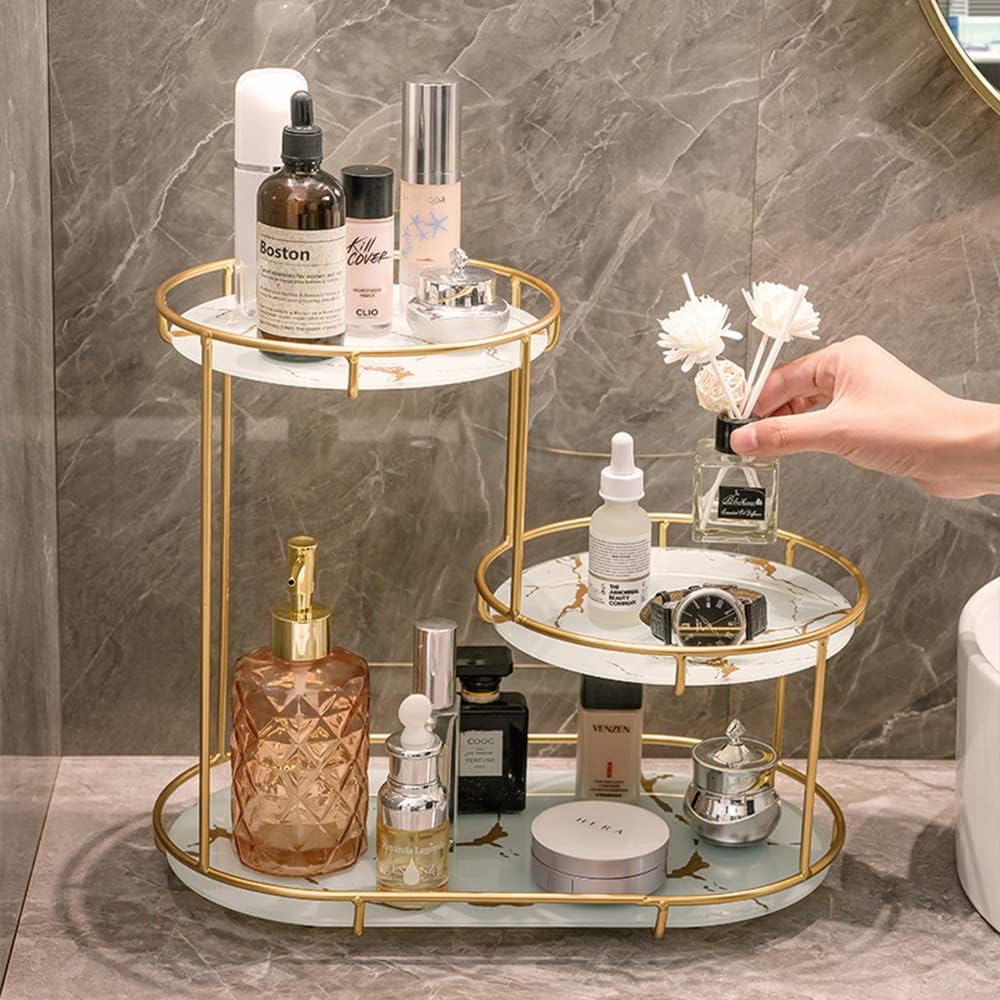 Cosmetic Display Rack, Desktop 3-Tier Vanity Stand, Cosmetic Storage Display Box, Bathroom Vanity Top to Store Cosmetics, Perfect for Dressing Table, Bedroom, Bathroom. (White)