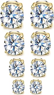 SIISPRI 4-7MM Magnetic Stud Earrings for Women Men Clip on Stud Earring Hypoallergenic Fake Earring Unisex Non Piercing Shiny Round CZ Halo Studs Diamond Earrings
