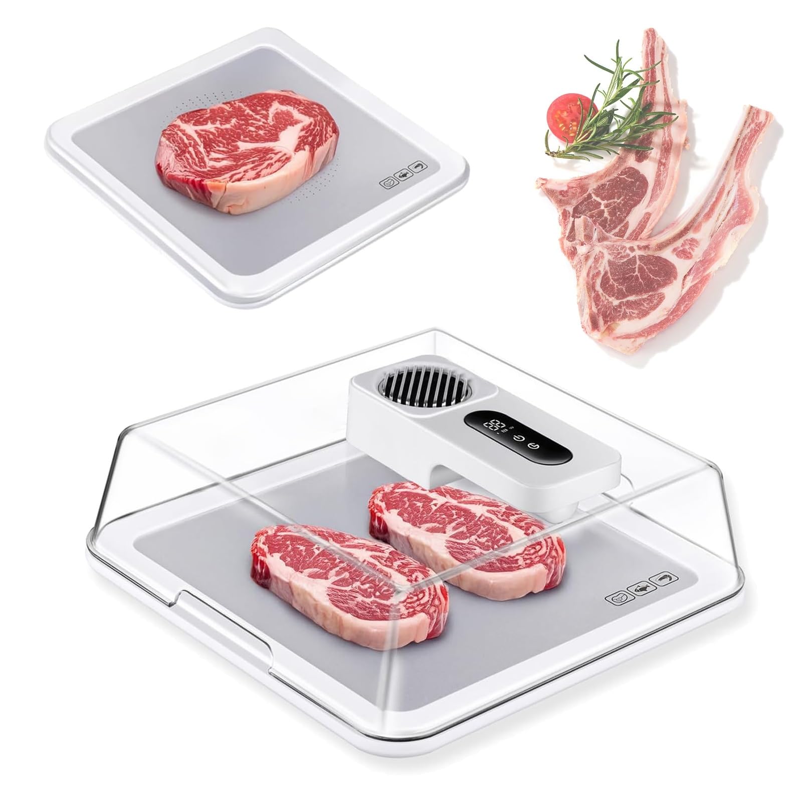 KJZQXYX Electric Meat Defrosting Tray,with Airflow Technology, for Frozen Steak, Chicken, Fish, Shrimp and Seafood,for Home,kitchen (White)
