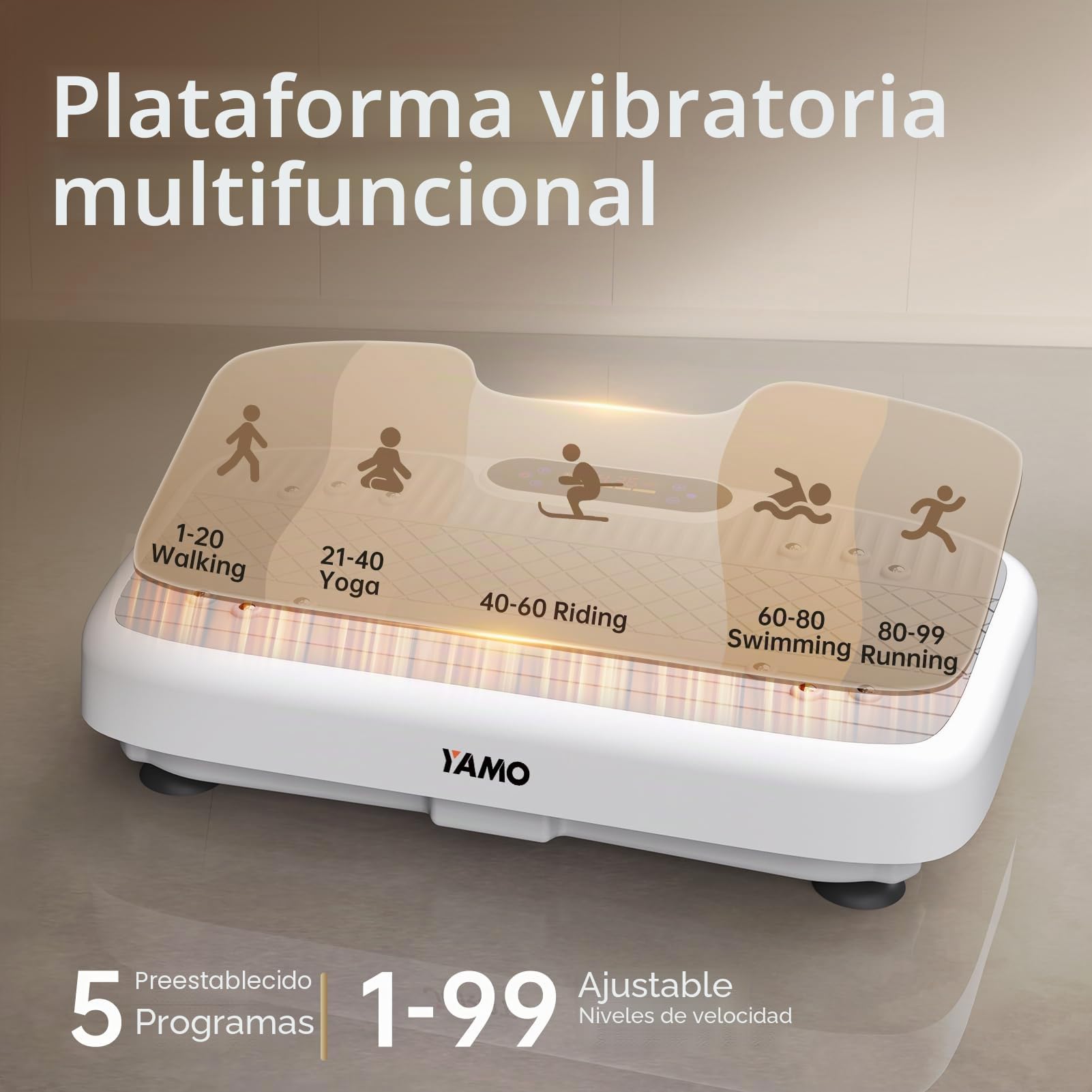 YAMO YV20 Plataforma Vibratoria Fitness | 99 Niveles de Velocidad, 5 Programas, Mando a Distancia y Bandas de Resistencia | Pantalla LED Táctil, Capacidad Carga de 150KG