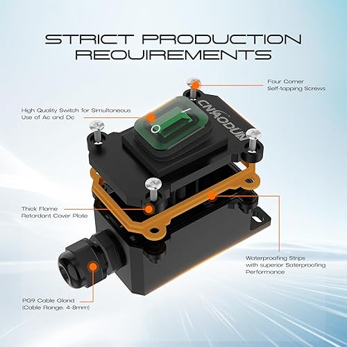 Miniatura 5 de CNAODUN Interruptor de cable en línea impermeable 35A-125V, 30A-250V AC Interruptor de palanca de encendido y apagado con luz verde botón basculante