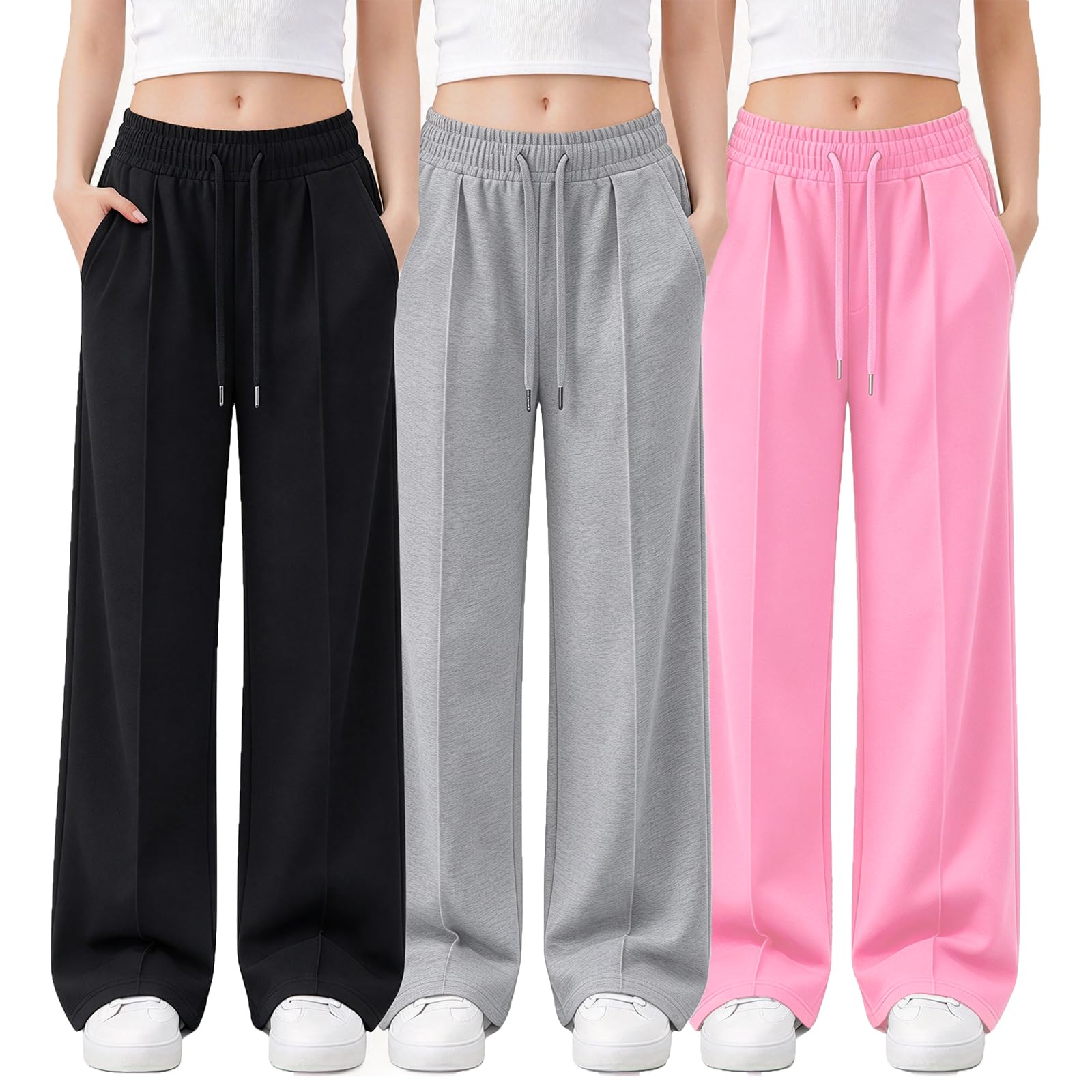EXARUS Girls Sweatpants Front Seam Wide Leg Sweat Pants Baggy Casual