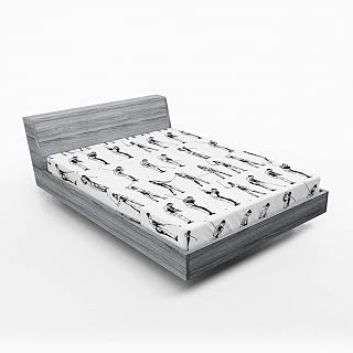 Ambesonne Golf Fitted Sheet, Golf Swing Shown in 14 Stages Sports Hobby Themed Sketch Art Storyboard Print, Bed Cover with All-Round Elastic Deep Pocket for Comfort, King Size, White and Black