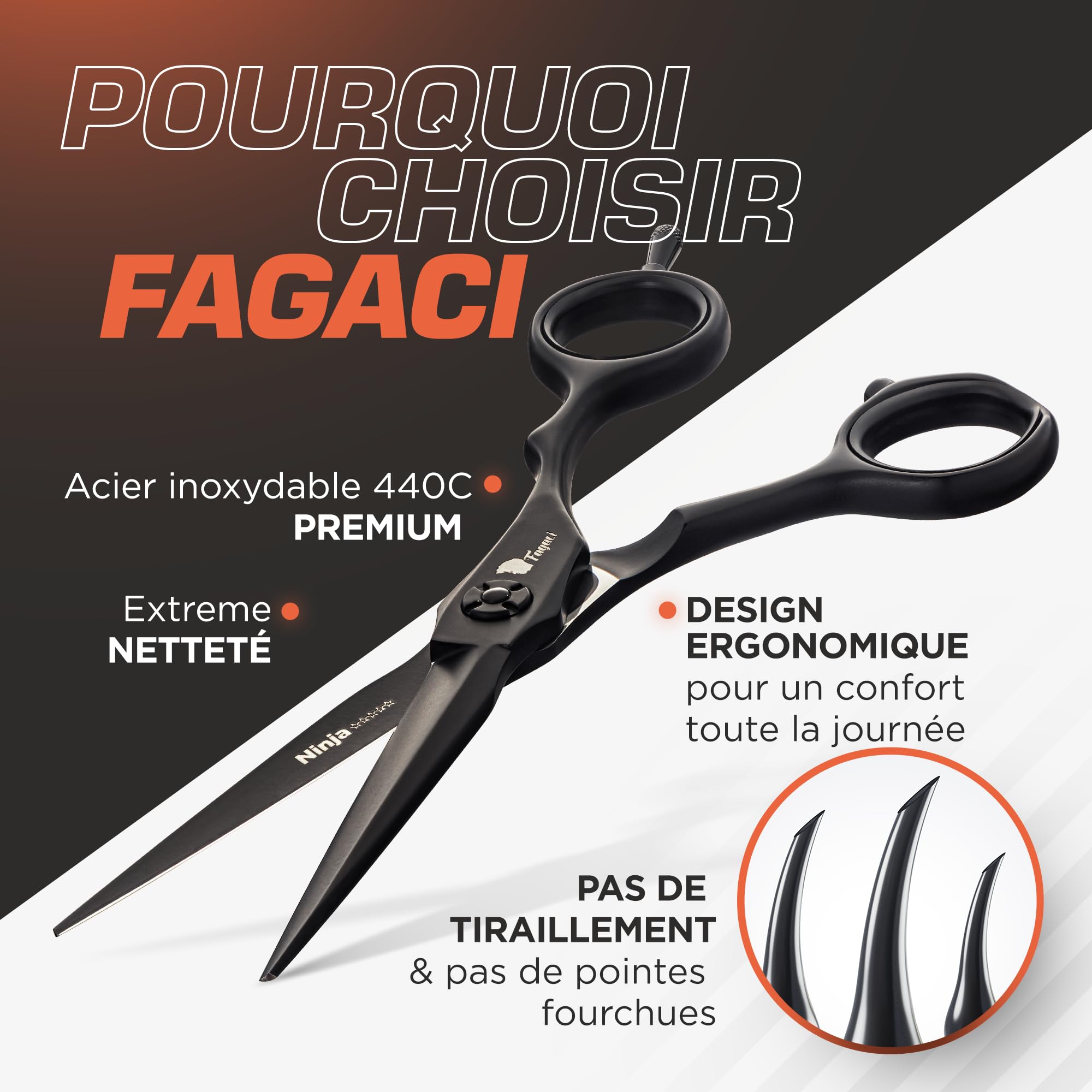 Fagaci Ciseaux Coiffure Professionnel 5.5 Pouces Acier 440C Pour une Précision Supérieure, Ciseaux Cheveux Lames Extrêmement Tranchantes, Netteté Durable