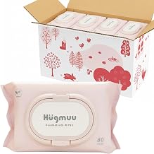 Hugmuu Thick Hand Wipes, Additive-Free, Gentle on Skin, Large, Includes Lid, 80 Sheets x 12 Packs, Fashionable Wet Wipes, For Babies, Babies, Hugmuu