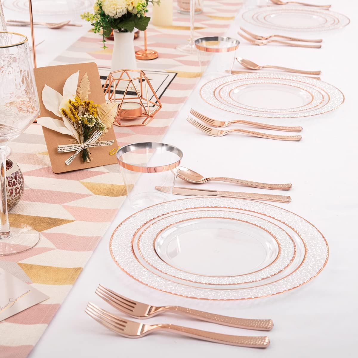 Ciaell 150PCS Rose Gold Plastic Plates – Disposable Plates with Rose Gold Plastic Silverware include 50Plates, 25Forks, 25Knives, 25Spoons, 25Cups for Wedding & Party - Image 7