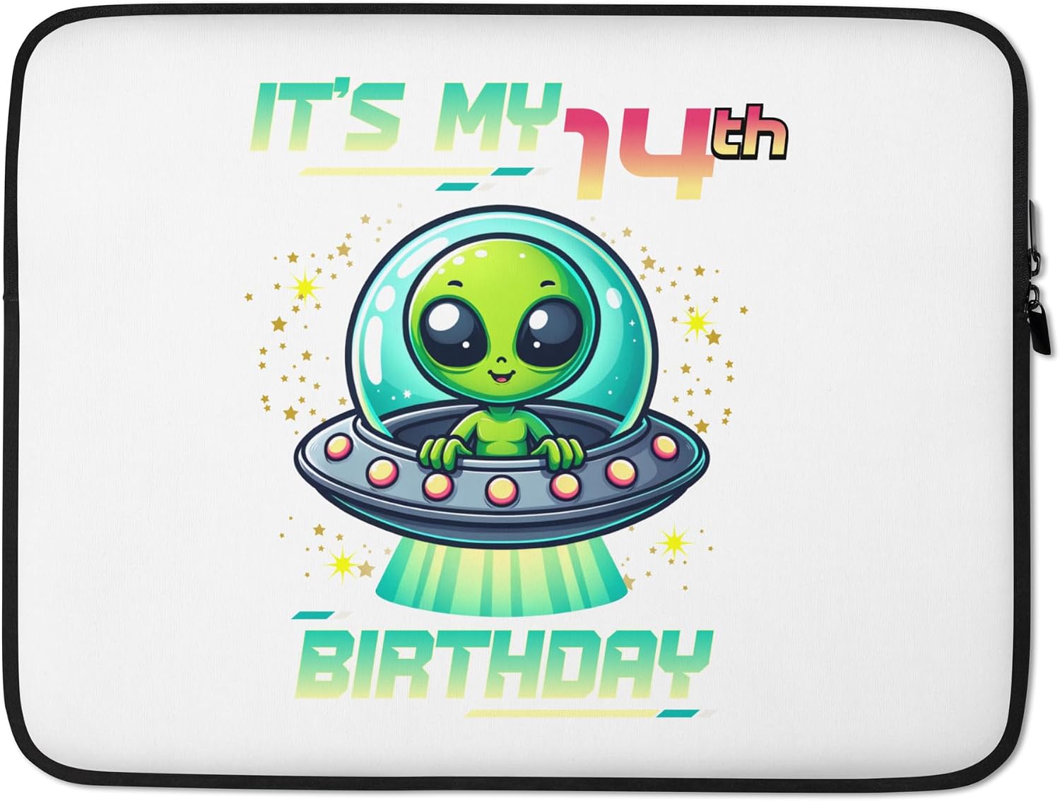 It's My 14th Birthday Alien Theme UFO Space Graphic Laptop Sleeve