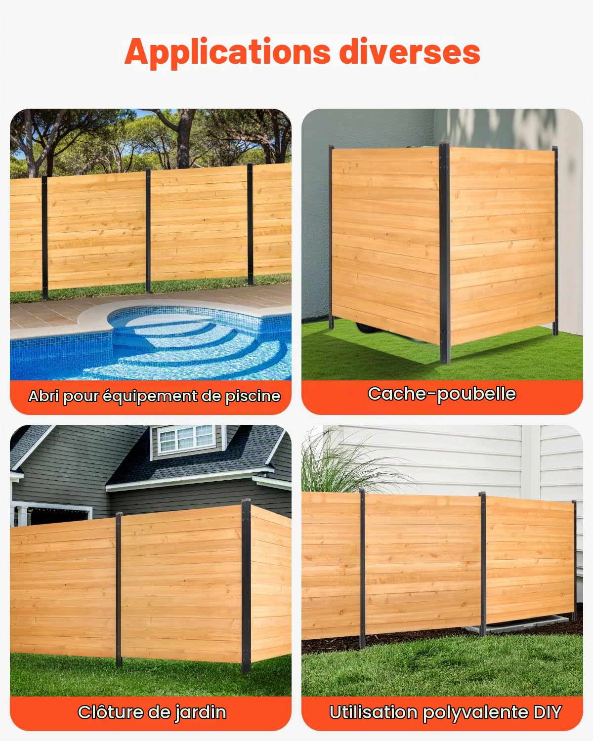 VEVOR Clôture de confidentialité en bois, 1100 x 982 mm, clôtures d'écran pour climatiseur à 2 panneaux, avec piquets métalliques, installation facile, brise-vue extérieur pour décoration de jardin