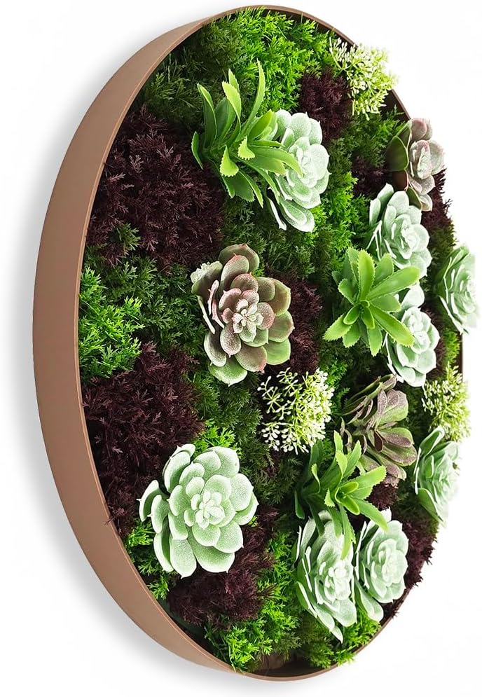 Vandue Modern Home 20" Circle Vertical Hanging Artificial Succulent Wall Art - Wall Mount 3D Garden Greenery - Indoor/Outdoor Faux Plant Art Decor (Verdant)