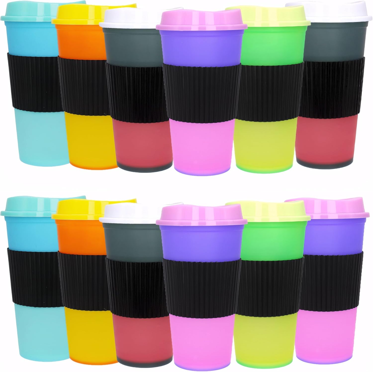 Color Changing Coffee Cups, 16oz Reusable Coffee Cups with Lids, 12 Pack Hot Coffee Tumbler for Adult Party Favors, Leak-Proof and Safe for Dishwashers (Hot coffee, 12 Pack)