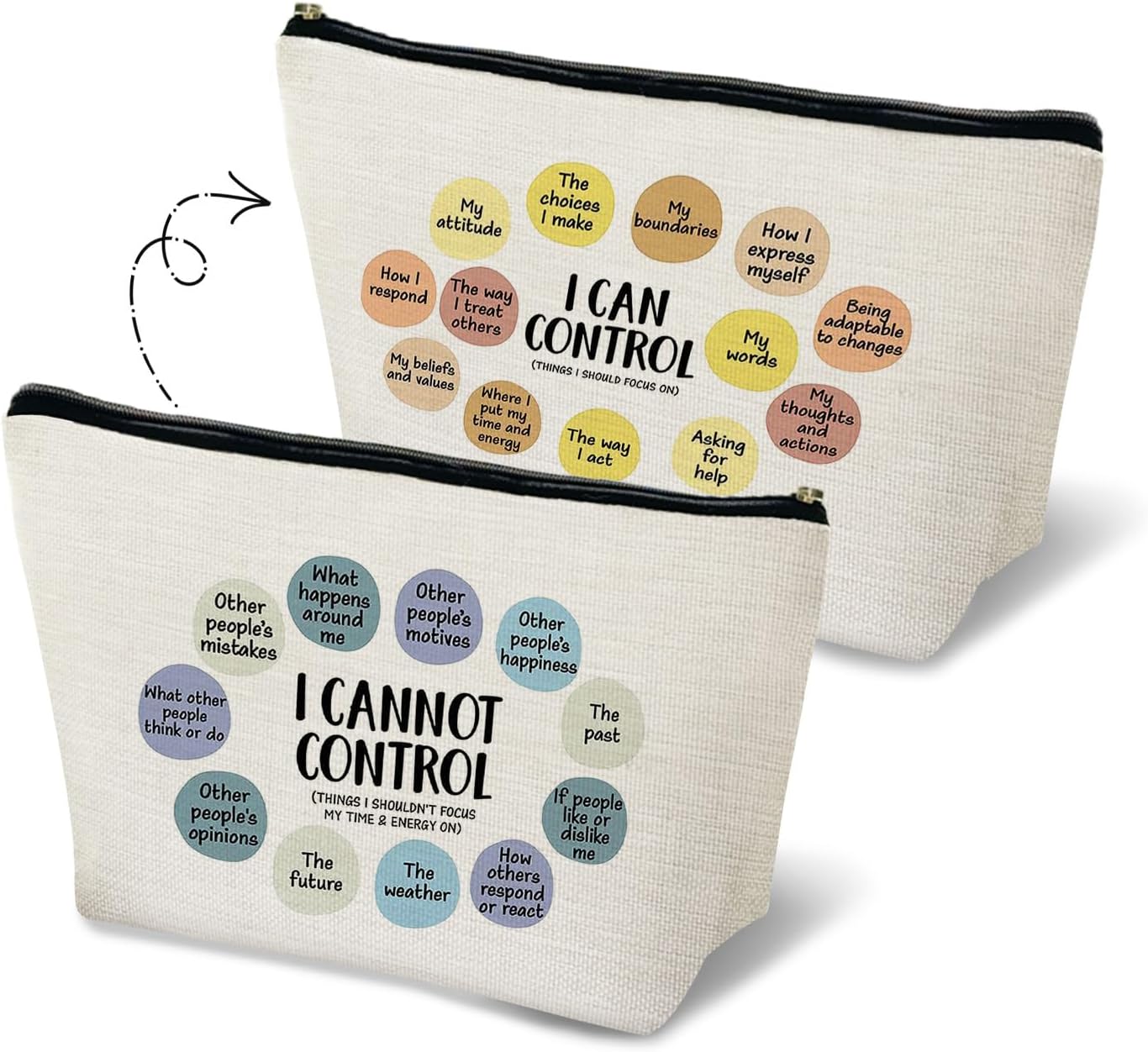 Occupational Therapy Gifts Makeup Bag, I Can Affirmation Positive Gifts Cosmetic Bag Travel Toiletry Bag for Women, Boho Sunshine I Can Control Kind Zipper Makeup Pouch