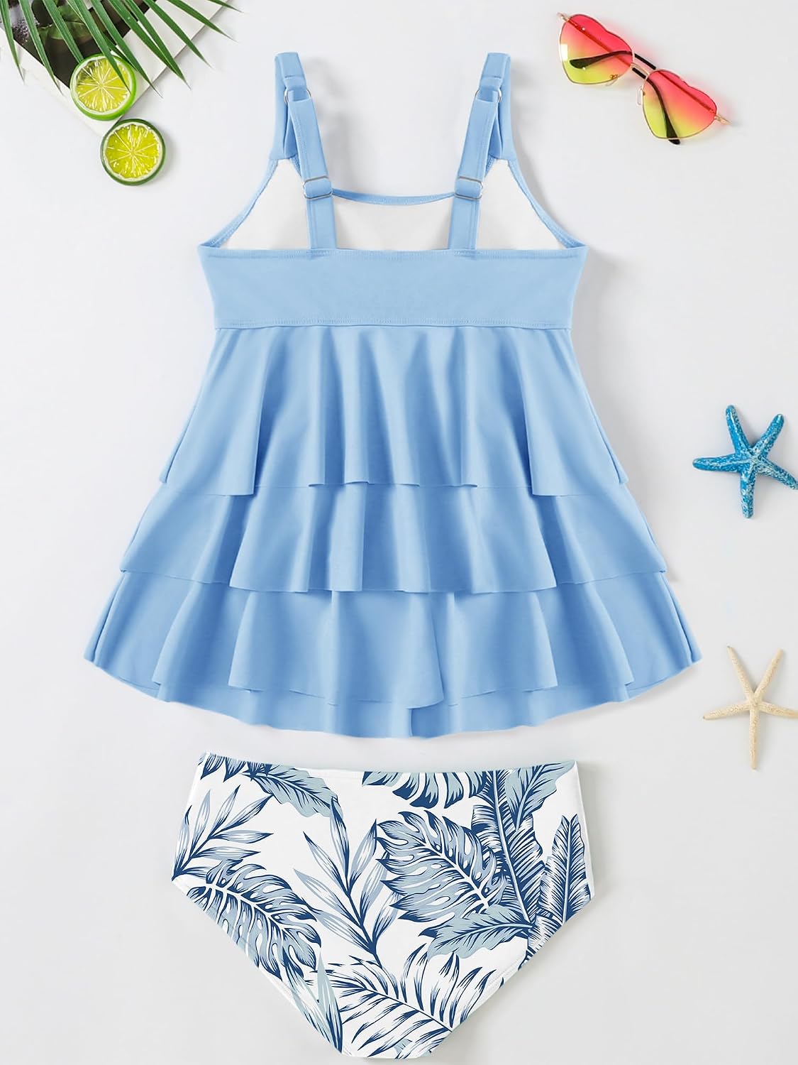 GEMLON Girls Bathing Suit Tiered Ruffled Swimsuits Tank Top with Shorts 2 Piece Swimsuit Girls 7-16Y Girls' Swimwear