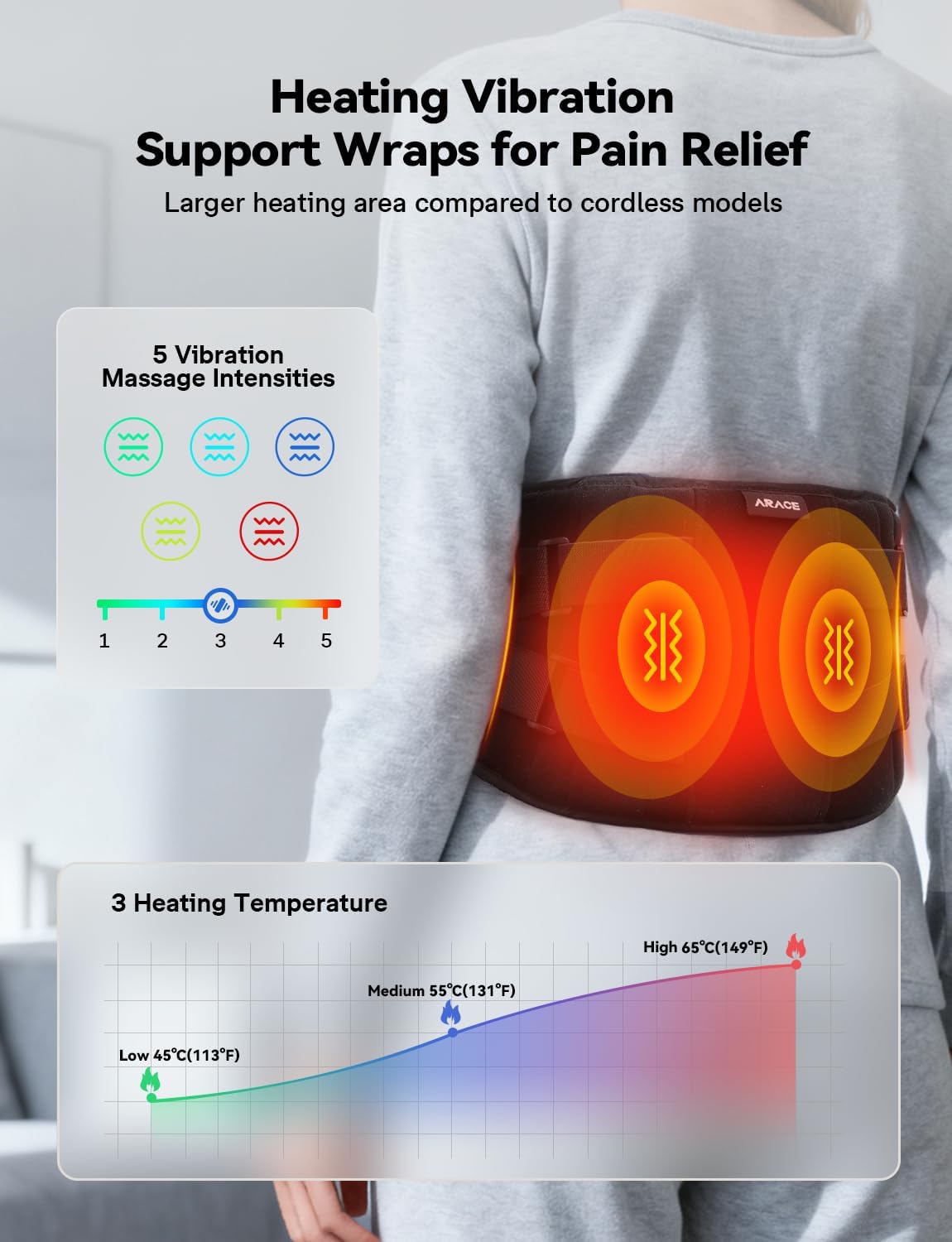 10000mAh Cordless Heating Pad with Massager for Back Pain Relief, 50-67" Lower Back Massager with 3 Heat &Timer, 5 Vibration Portable Heating Pad for Cramps, Birthday Valentine's Gift for Women Men - Image 4