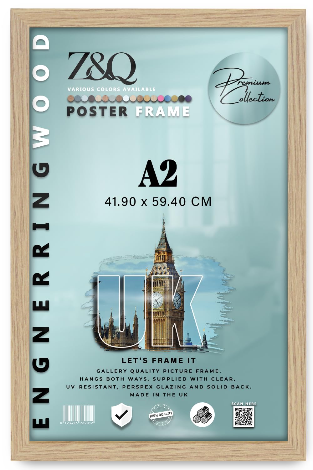 Z&Q - MDF Wood Finish A2 (41.90 x 59.40 CM) Poster Frame | Simple & Elegant Design 23 x 16 Inch For wall Gallery and Home Décor [ Oak ]